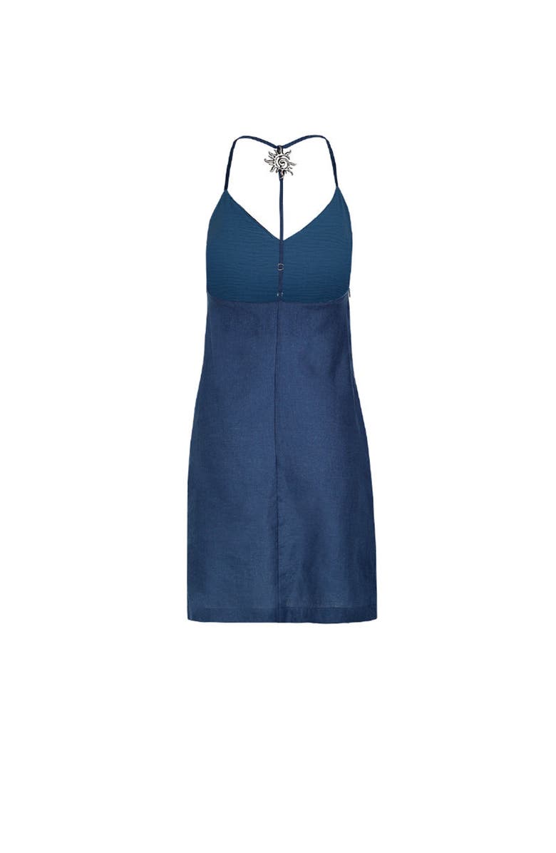 KIBYS Sacred Sun Heli Embellished Linen Mini Dress, Alternate, color, Navy Blue