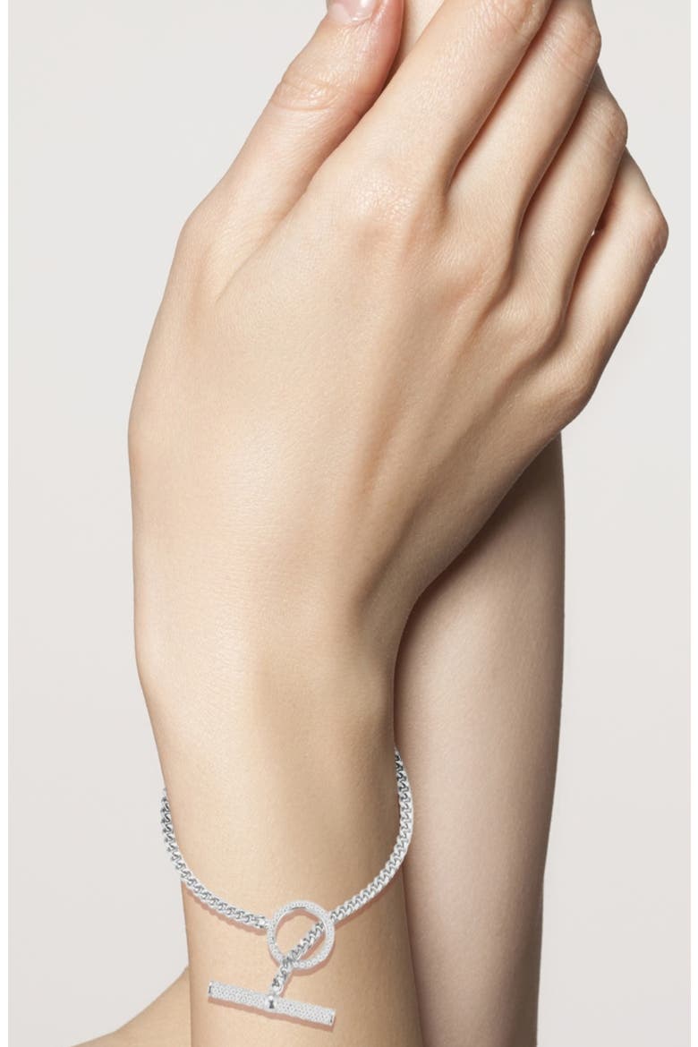 Cubic Zirconia Toggle Curb Chain Bracelet, Alternate, color, SILVER