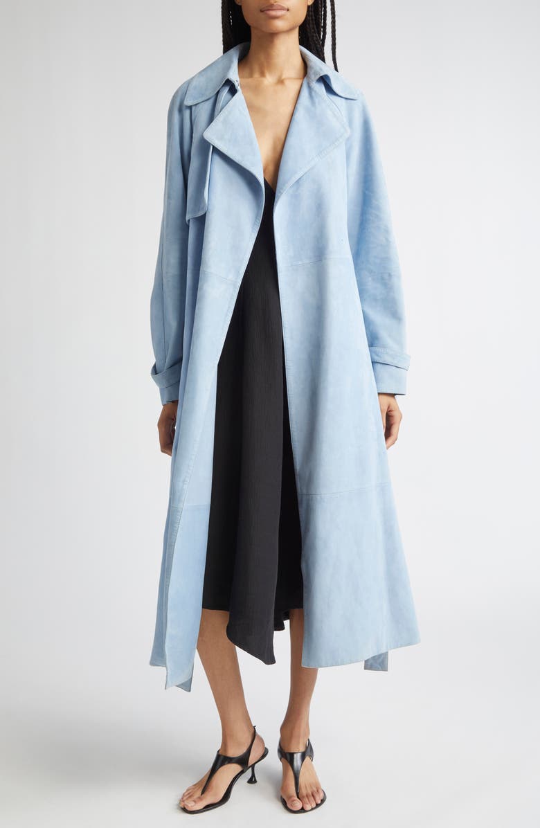 Proenza Schouler Ramona Belted Suede Trench Coat, Alternate, color, Light Blue