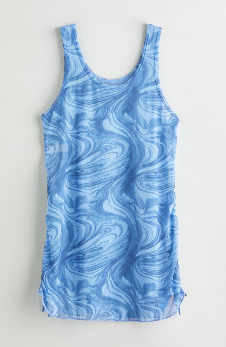 Zella Girl Kids' Print Mesh Cover-Up Tank Dress, Main, color, Blue Azure Rhythmic Swirl