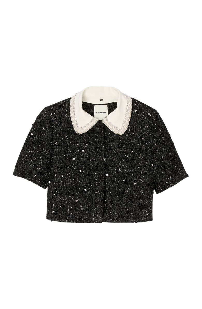 SANDRO Removable rhinestone collar jacket, Alternate, color, Black