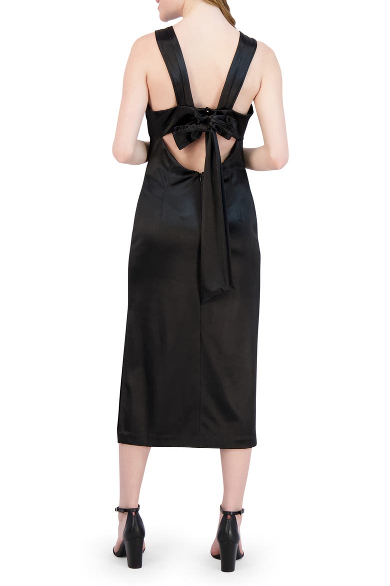 Tie-Back Cutout Satin Midi Dress, Alternate, color, BLACK