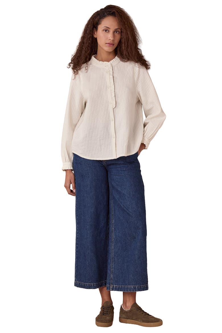 Textured Cotton Shirt With Frill Collar, Alternate, color, Chalk