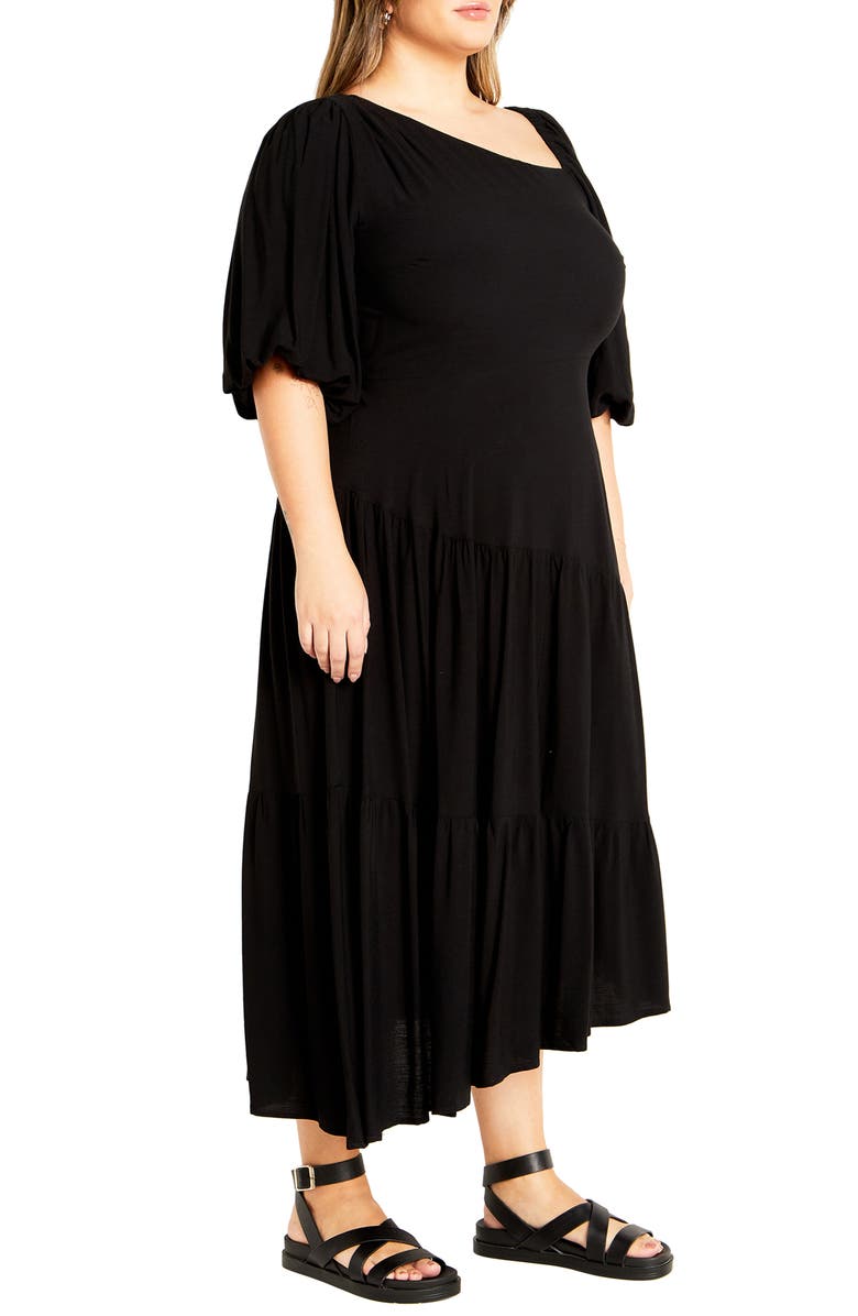 City Chic Ada Ruffle Hem Asymmetric Maxi Dress, Alternate, color, Black