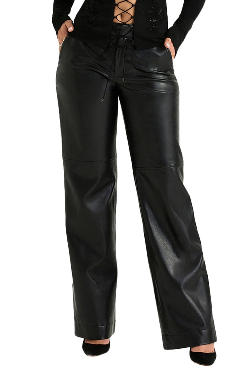 HOUSE OF CB Omaira Faux Leather Wide Leg Trousers, Main, color,