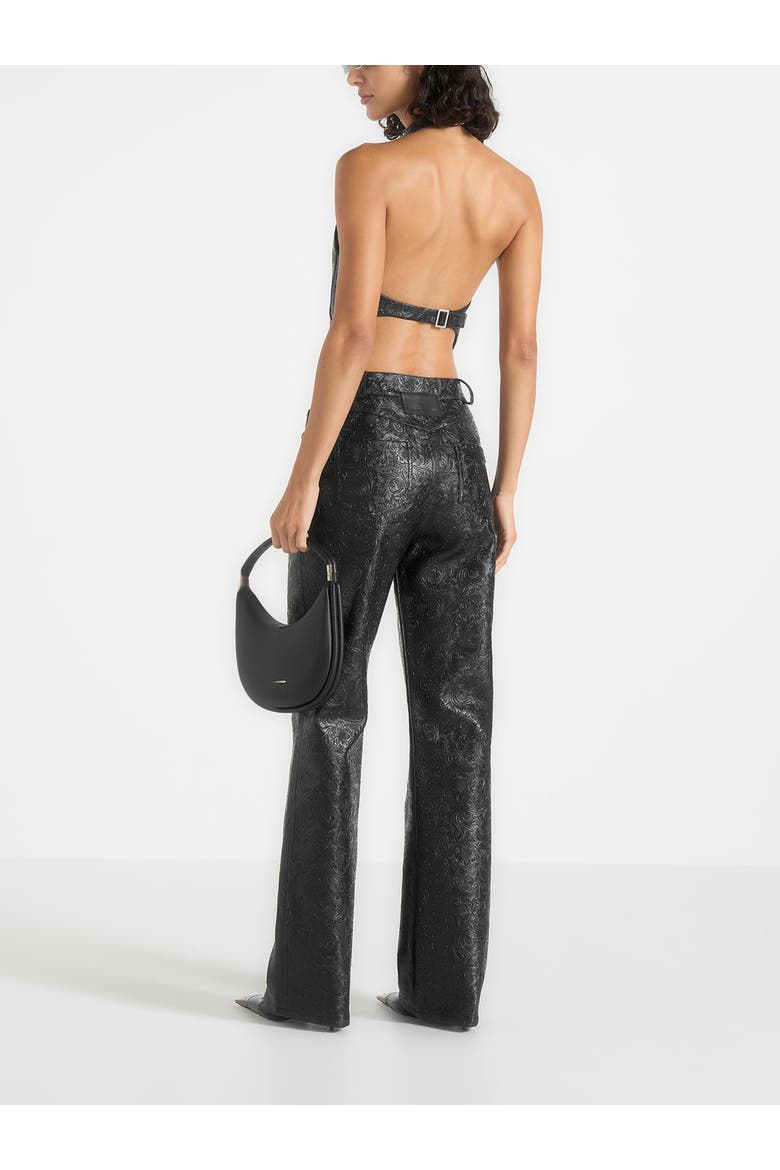 Claudette Embossed Leather Halterneck Backless Top, Alternate, color, Black