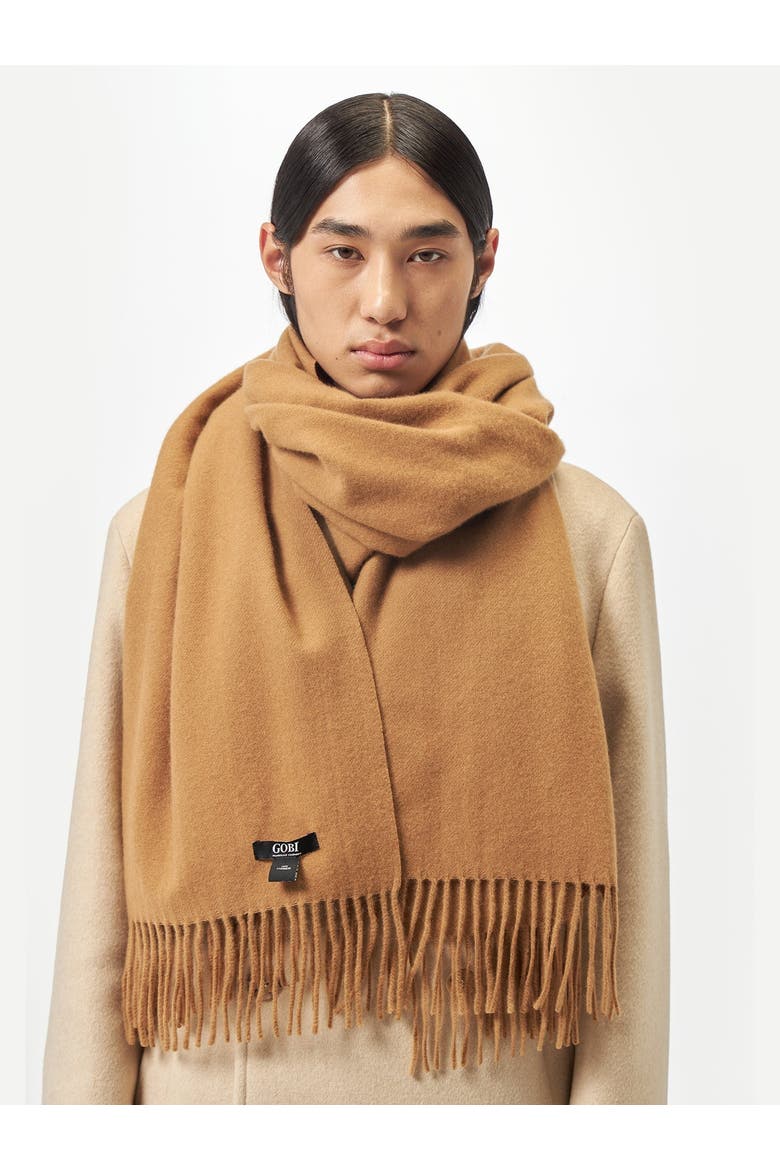 Oversized Cashmere Woven Scarf, Alternate, color, almond
