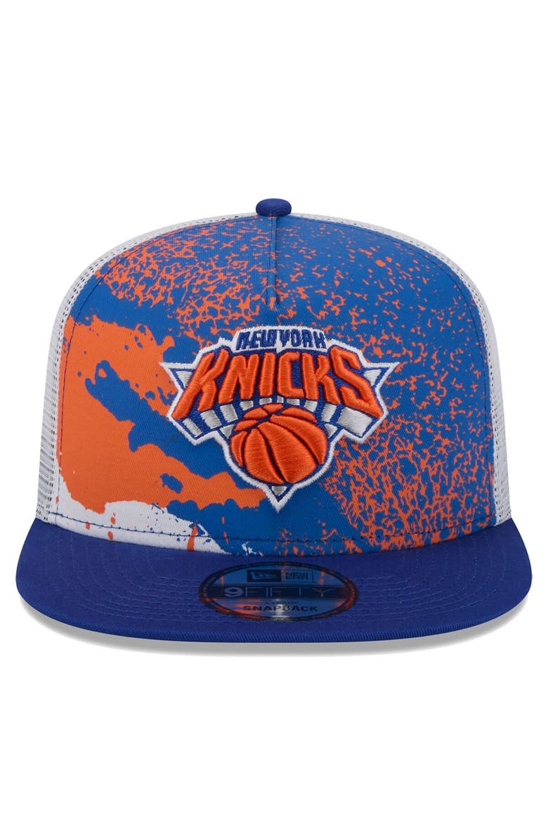 Men's New Era Blue New York Knicks Court Sport Speckle 9FIFTY Snapback Hat, Alternate, color, Blue