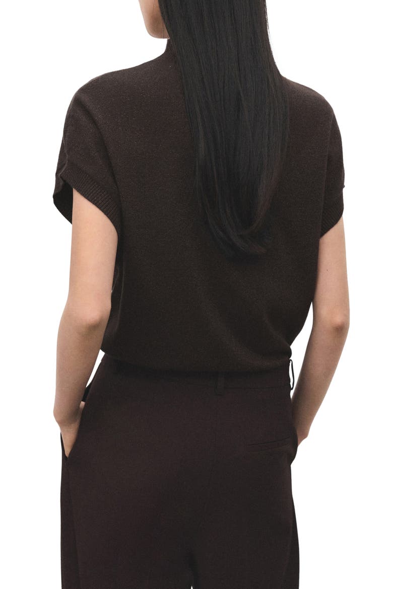 Metallic Mock Neck Short Sleeve Sweater, Alternate, color, CHOCOLATE