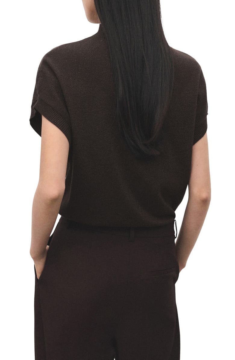 MANGO Metallic Mock Neck Short Sleeve Sweater, Alternate, color, Chocolate