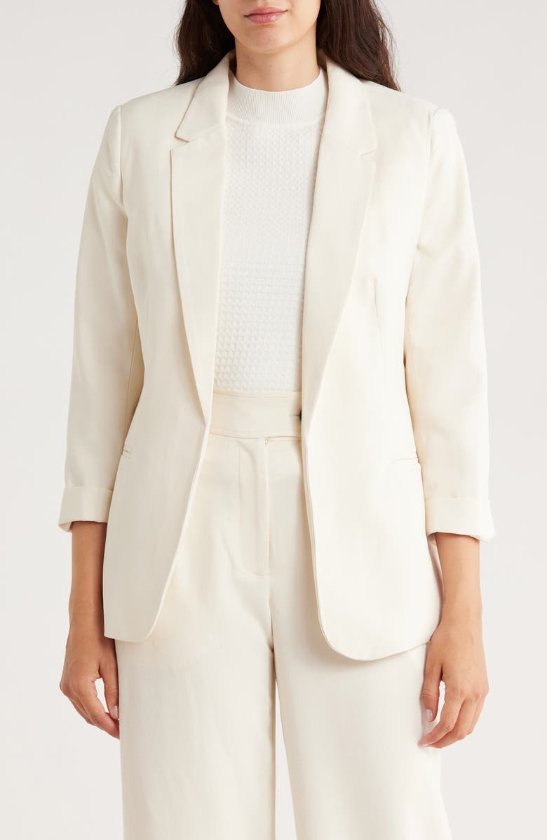 T Tahari Open Boyfriend Blazer, Main, color, Toasted Beige