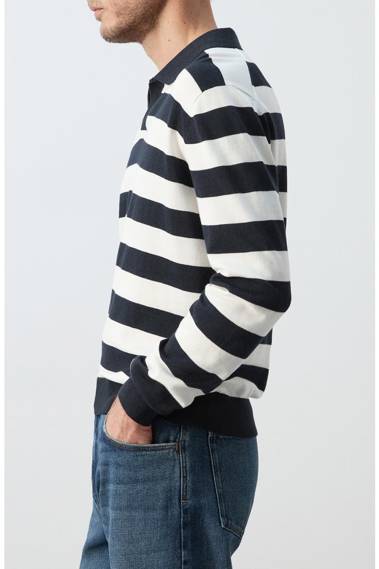 Fine Knit Long Sleeve Stripe Polo, Alternate, color, NAVY