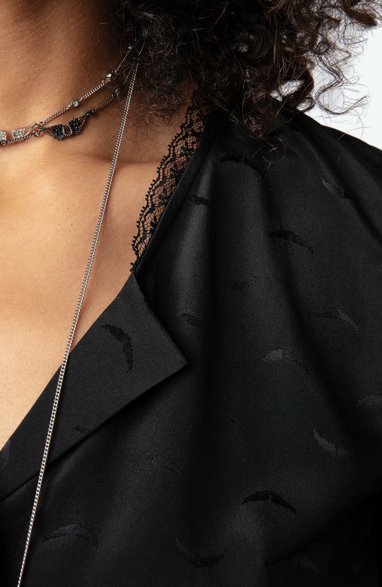 Zadig & Voltaire Tiffiny Wing Jacquard Button-Up Silk Shirt, Alternate, color,