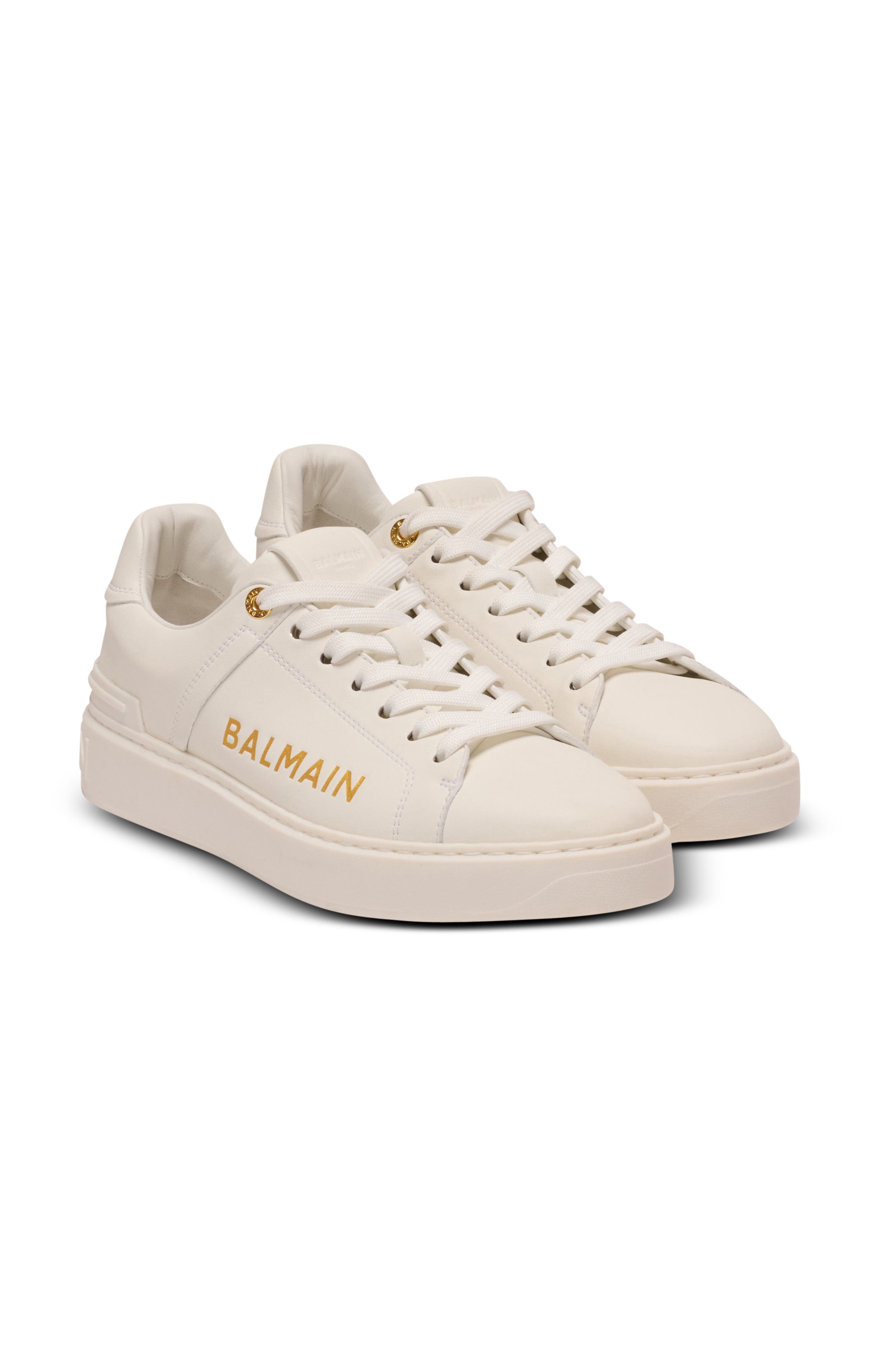 Balmain B-Court printed calfskin trainers, Main, color, White