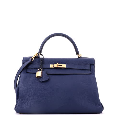Kelly Handbag Blue Clemence With Gold Hardware 32