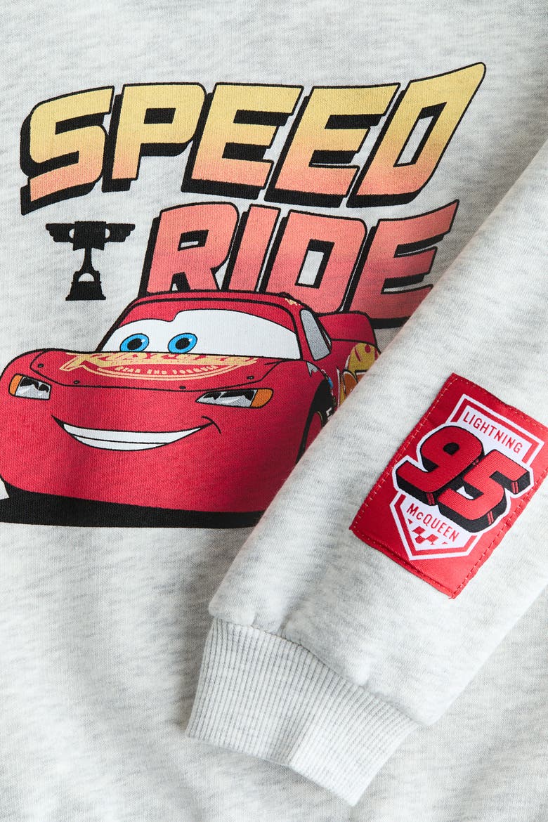 Loose-fit Printed Hoodie, Alternate, color, Light gray melange/Cars