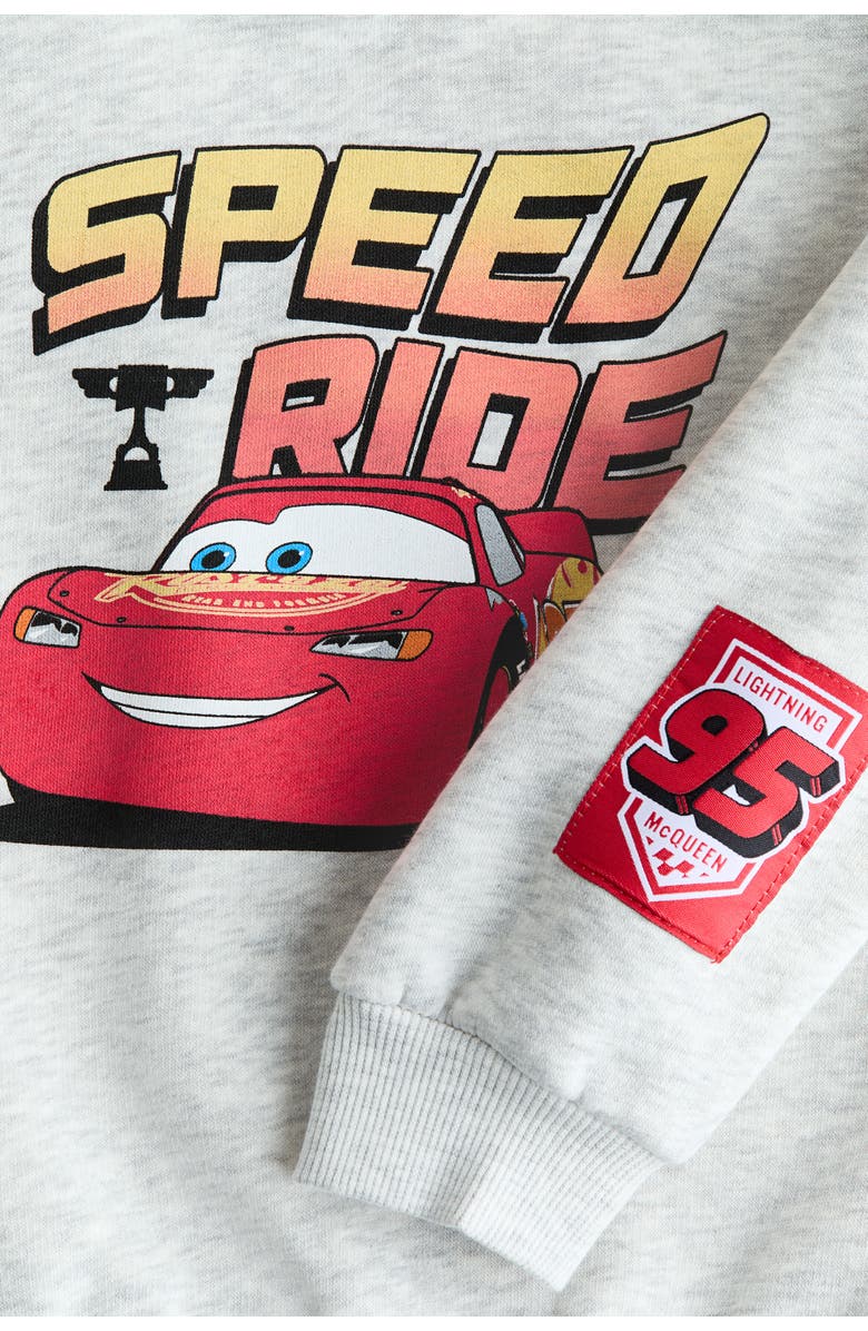 H&M Loose-fit Printed Hoodie, Alternate, color, Light Gray Melange/Cars