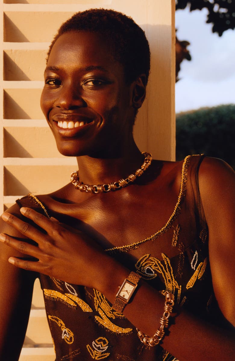 Tory Burch The Eleanor Slim Tank Bracelet Watch, 20mm x 34mm, Alternate, color, Gold/ White