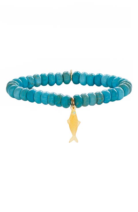 Nori Fish Charm Jade Beaded Stretch Bracelet