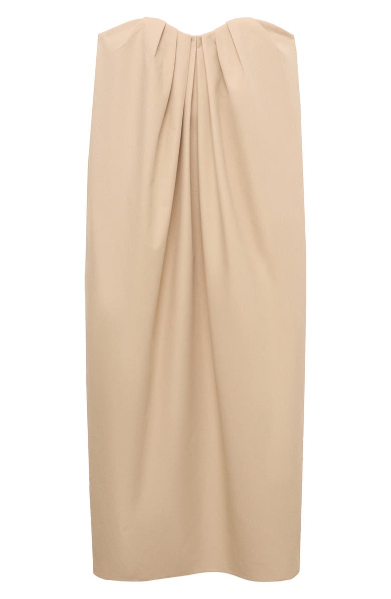 MANGO Strapless Pleat Front Dress, Alternate, color, Medium Brown