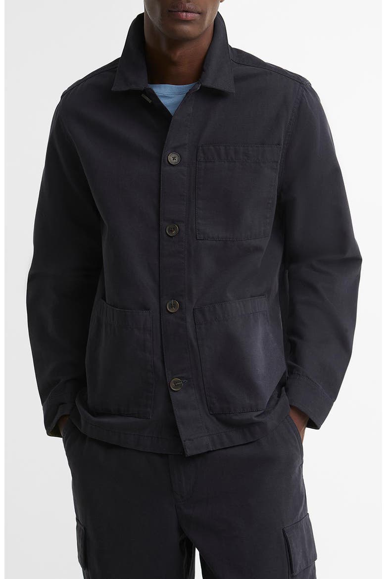 Tartan Trim Washed Cotton Shirt Jacket, Main, color, DARK NAVY