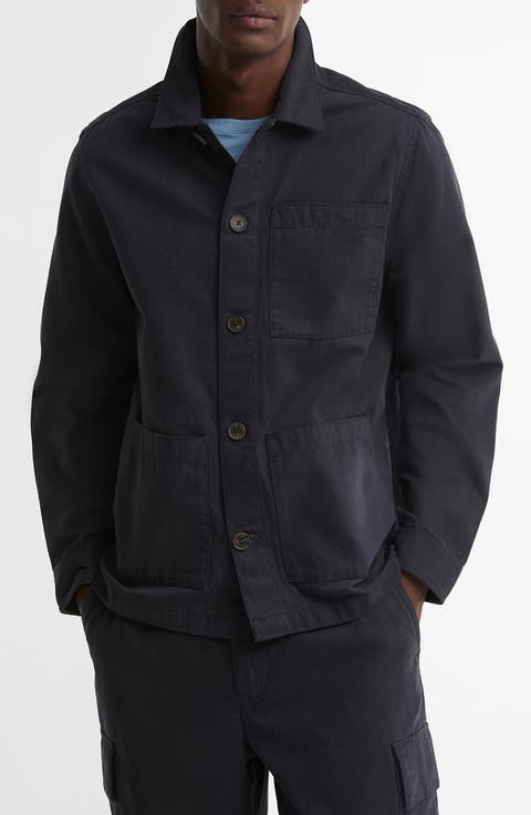 Tartan Trim Washed Cotton Shirt Jacket