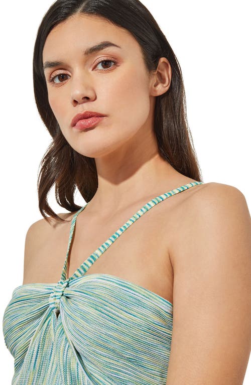 Ming Wang Space Dye Halter Top In White/bermuda/lime