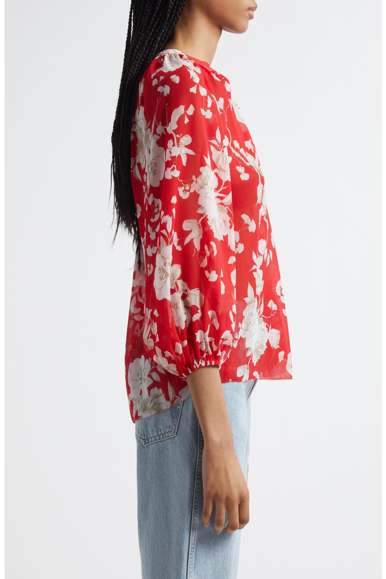 Teagan Puff Sleeve Top, Alternate, color, RED/ IVORY IKEBANA