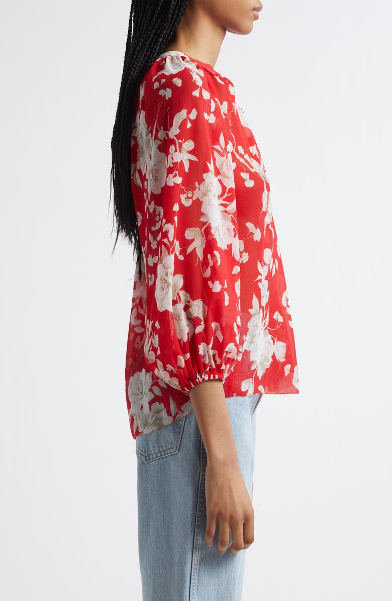 L'AGENCE Teagan Puff Sleeve Top, Alternate, color, Red/ Ivory Ikebana