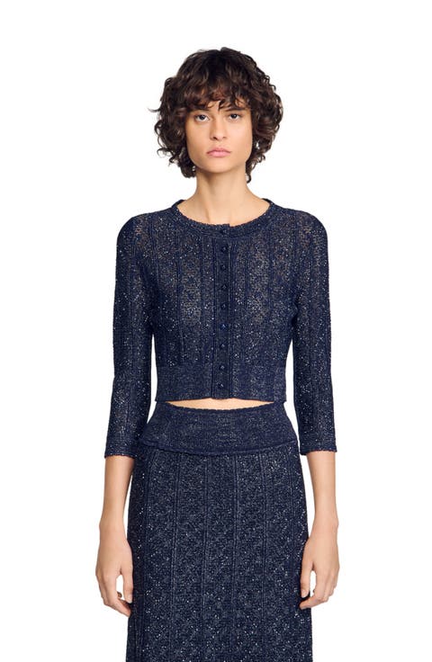 Strass knit cropped cardigan
