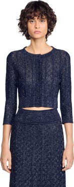 SANDRO Strass knit cropped cardigan