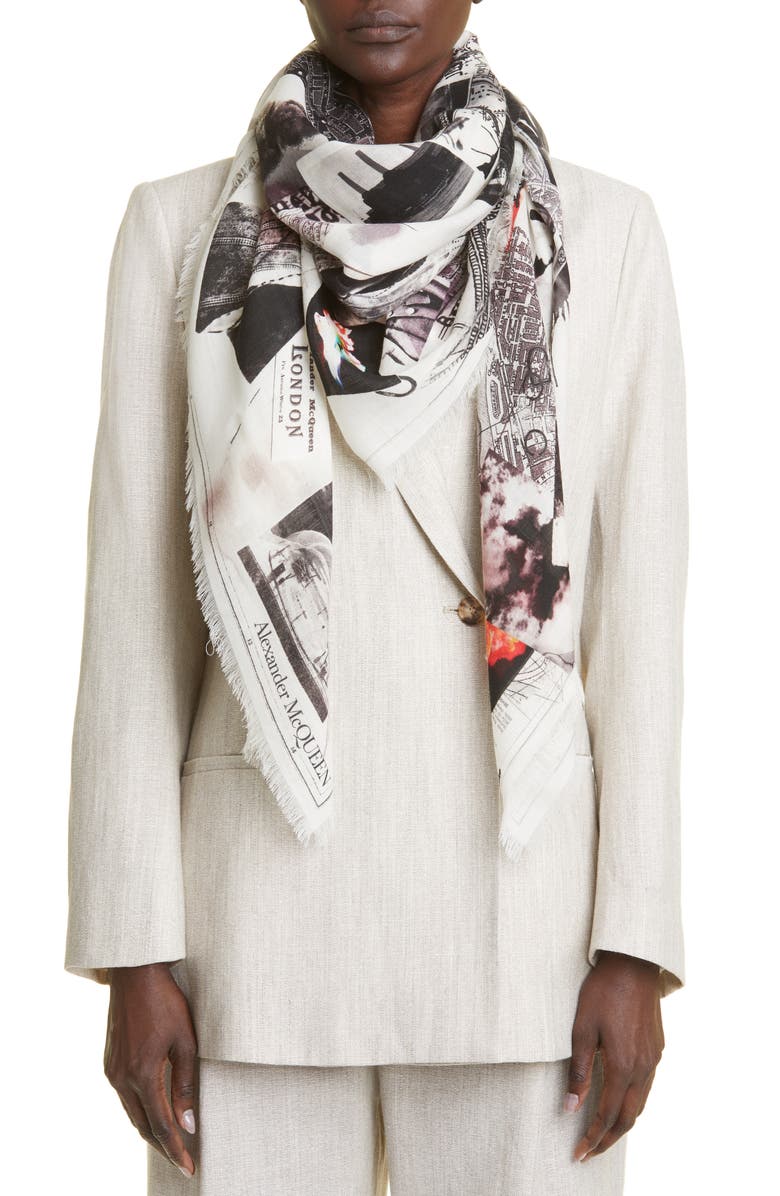 McQueen London Print Wool Square Scarf, Alternate, color, 
