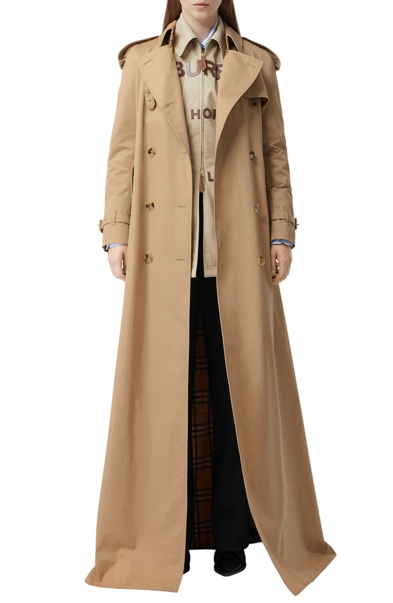 Burberry Check Lined Maxi Trench Coat, Main, color, 