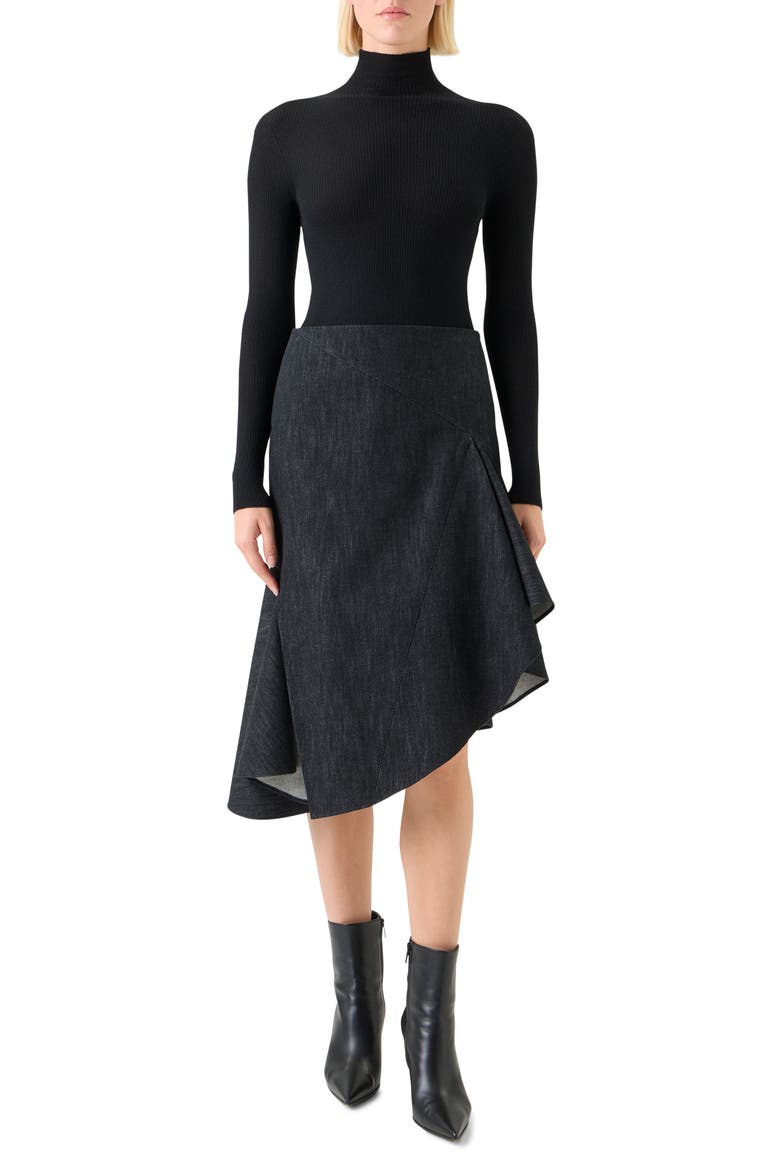 Cashmere & Silk Rib Funnel Neck Sweater, Alternate, color, BLACK