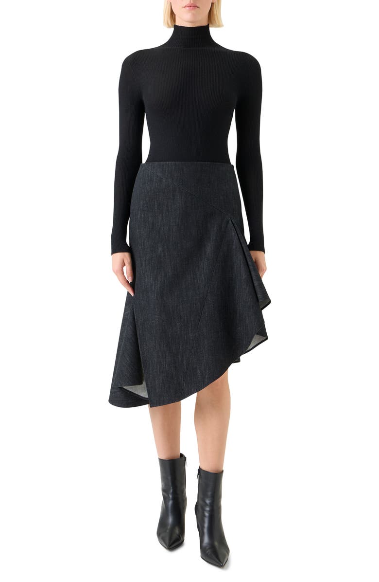 Akris Cashmere & Silk Rib Funnel Neck Sweater, Alternate, color, Black