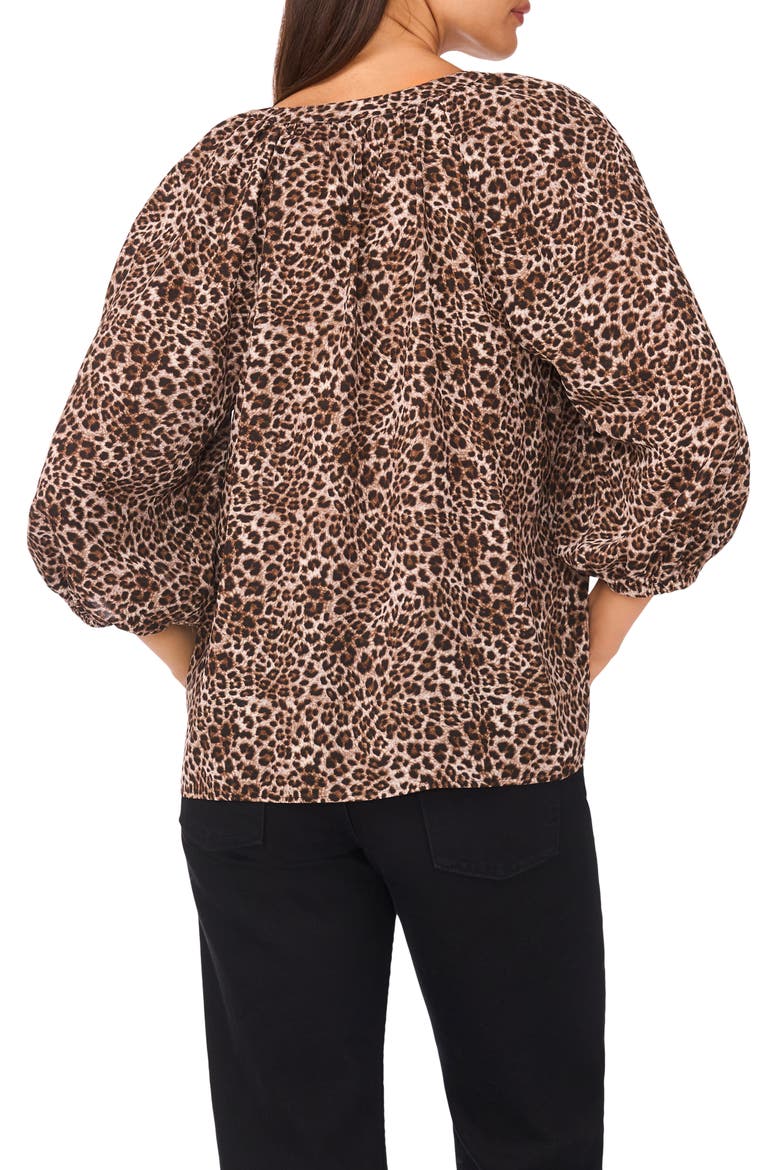 V-Neck Puff Sleeve Blouse, Alternate, color, CHICORY COFFEE