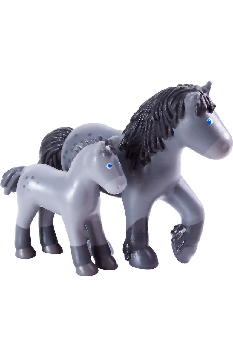 HABA Little Friends Momma and Baby Playset - Cassandra Horse and Cleo Foal Chunky Plastic Farm Animal Toy Figures, Alternate, color, Multi