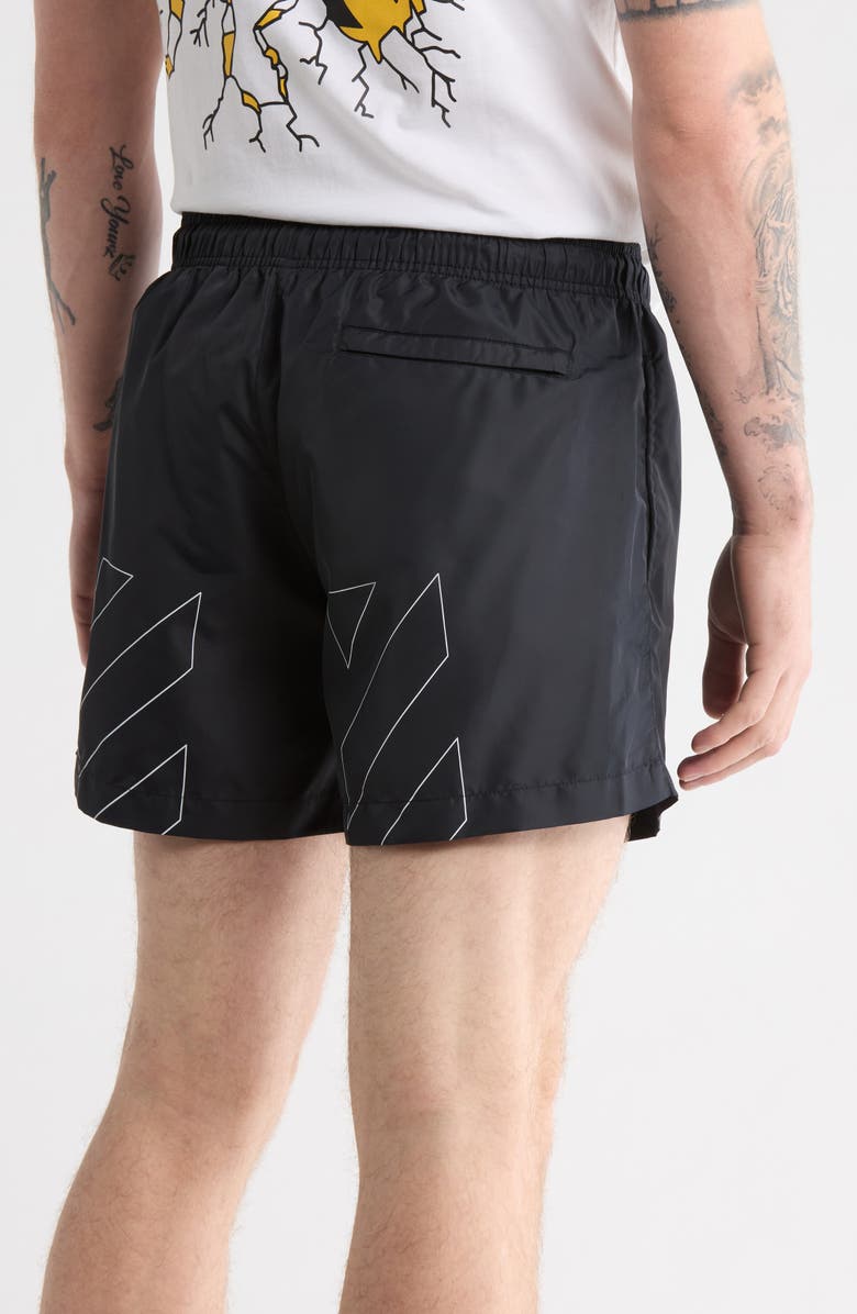 Off-White Diagonal Outline Swim Shorts, Alternate, color, Black And White