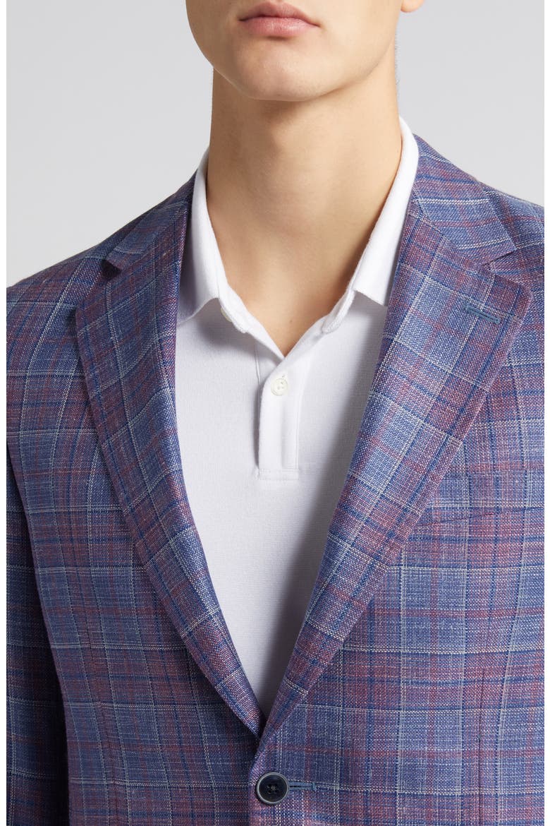 Tailored Fit Plaid Wool, Silk & Linen Blend Sport Coat, Alternate, color, BLUE