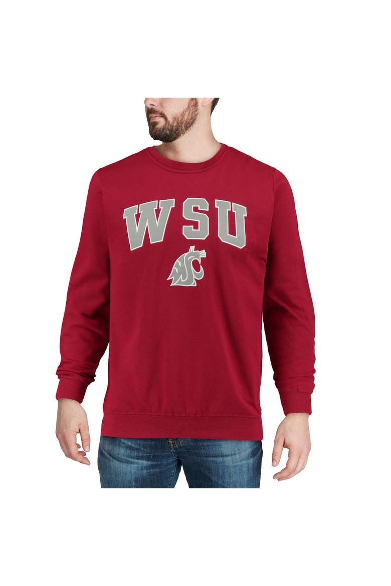 Men's Colosseum Crimson Washington State Cougars Arch & Logo Crew Neck Sweatshirt, Alternate, color, Crimson