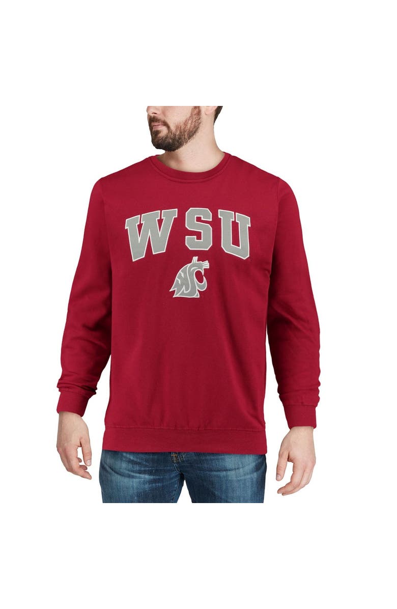 COLOSSEUM Men's Colosseum Crimson Washington State Cougars Arch & Logo Crew Neck Sweatshirt, Alternate, color, Crimson