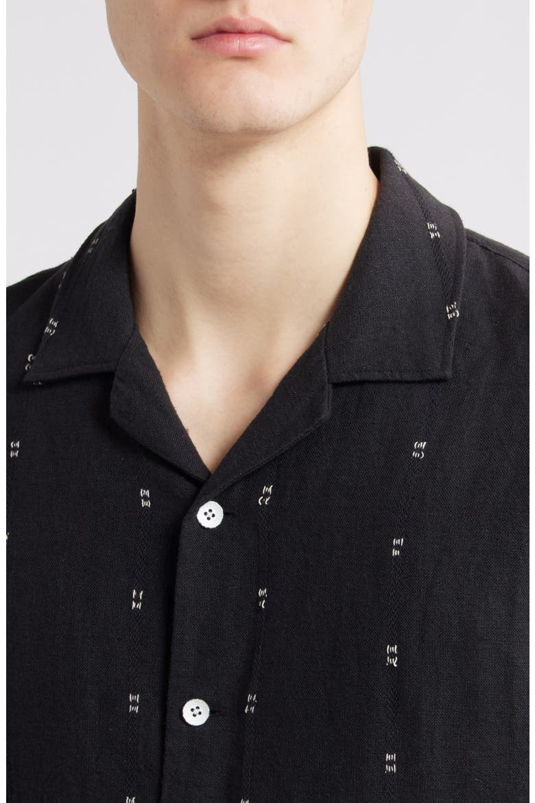 Avery Embroidered Cotton & Linen Linen Camp Shirt, Alternate, color, BLACK