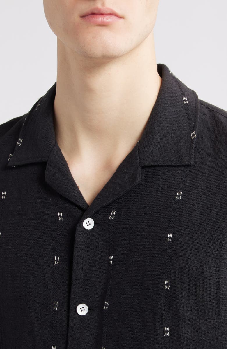 rag & bone Avery Embroidered Cotton & Linen Linen Camp Shirt, Alternate, color, Black