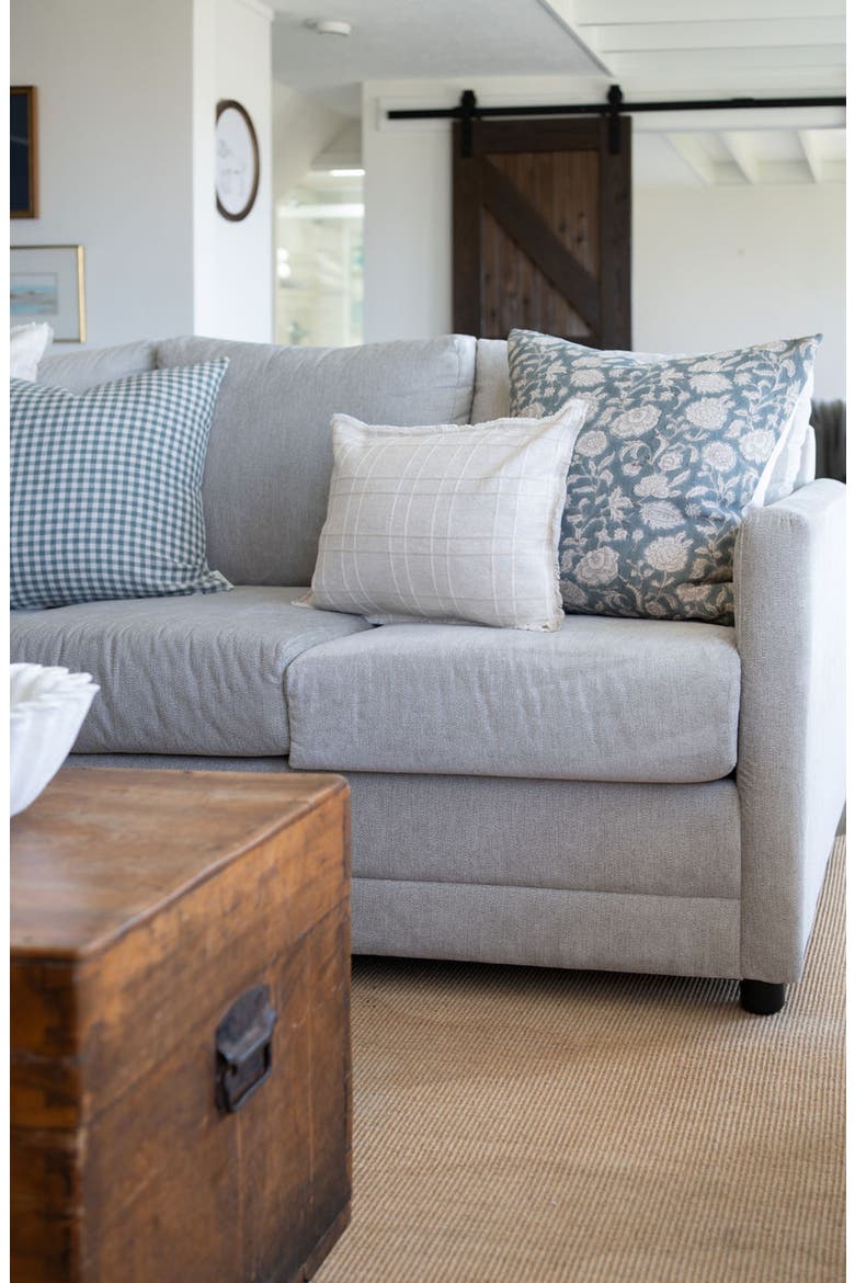 Lauren | Dusty Blue Floral Handblock Pillow Cover, Alternate, color, Dusty Blue