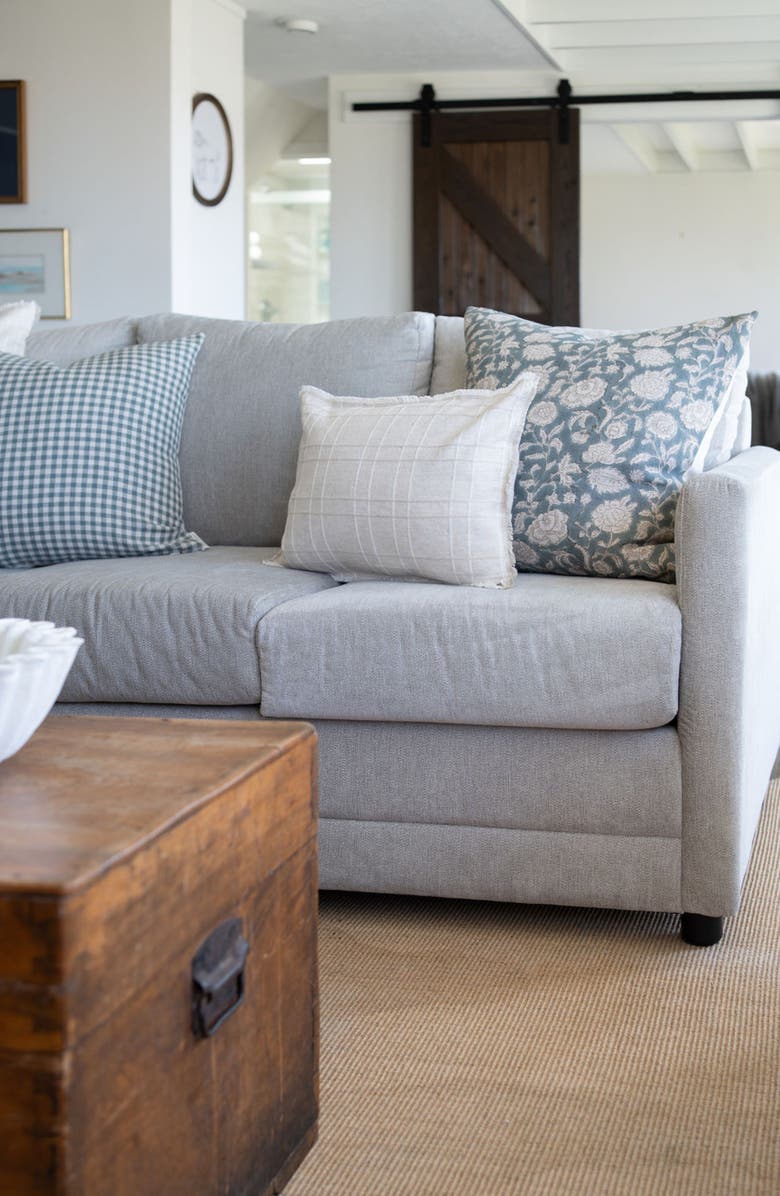 Linen & James Lauren | Dusty Blue Floral Handblock Pillow Cover, Alternate, color, Dusty Blue