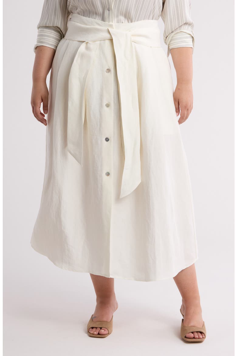 Belted Linen Blend Midi Skirt, Main, color, OFF WHITE