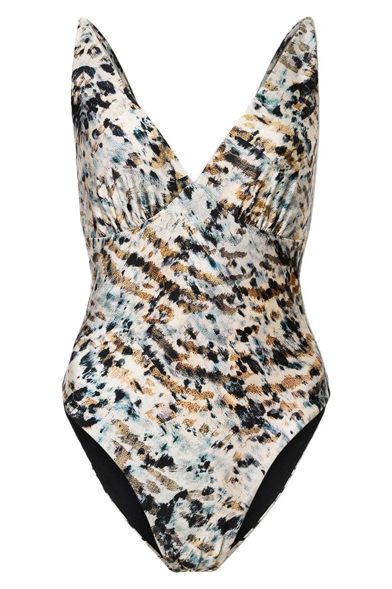 Saph V-Neck One-Piece Swimsuit, Alternate, color, CANTER FAWN BROWN