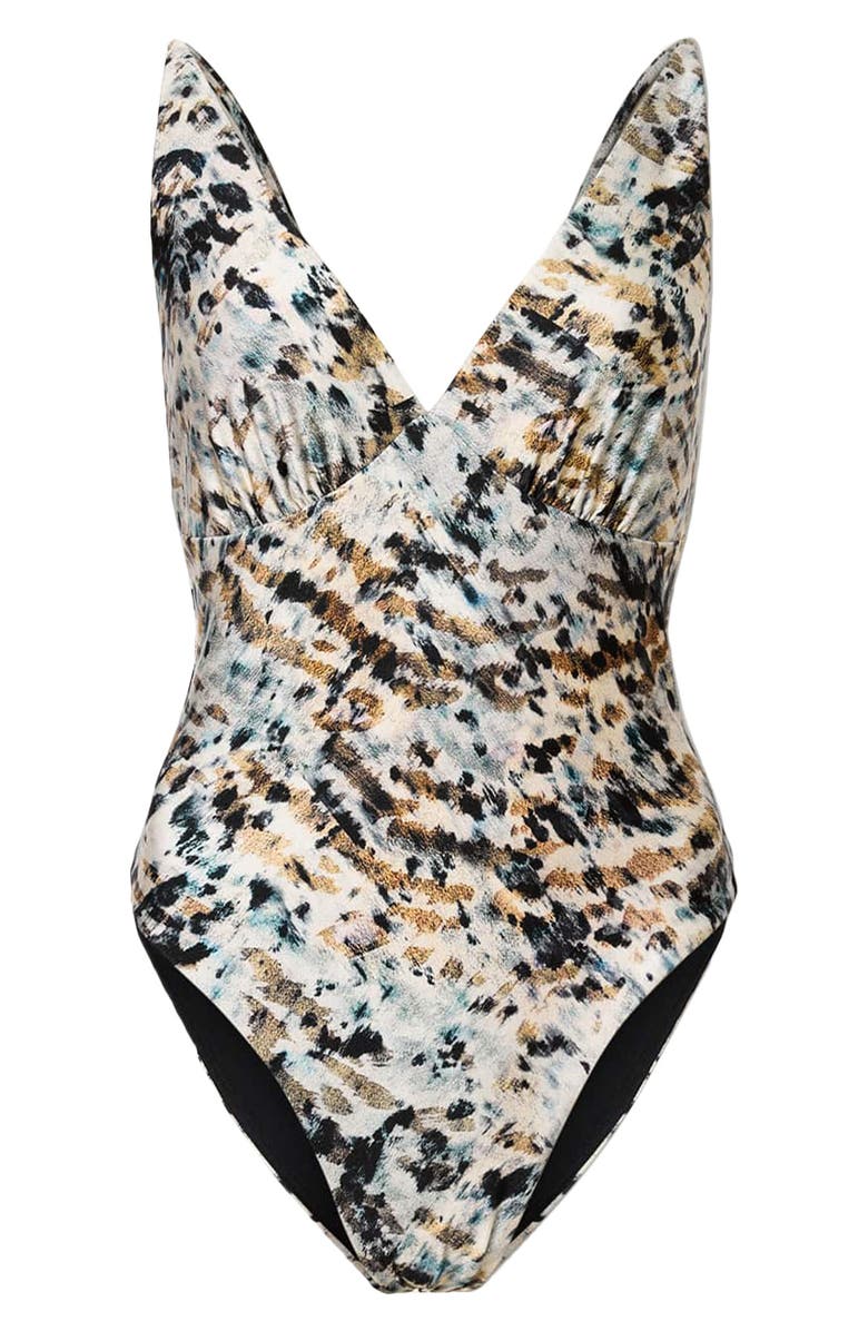 AllSaints Saph V-Neck One-Piece Swimsuit, Alternate, color, Canter Fawn Brown
