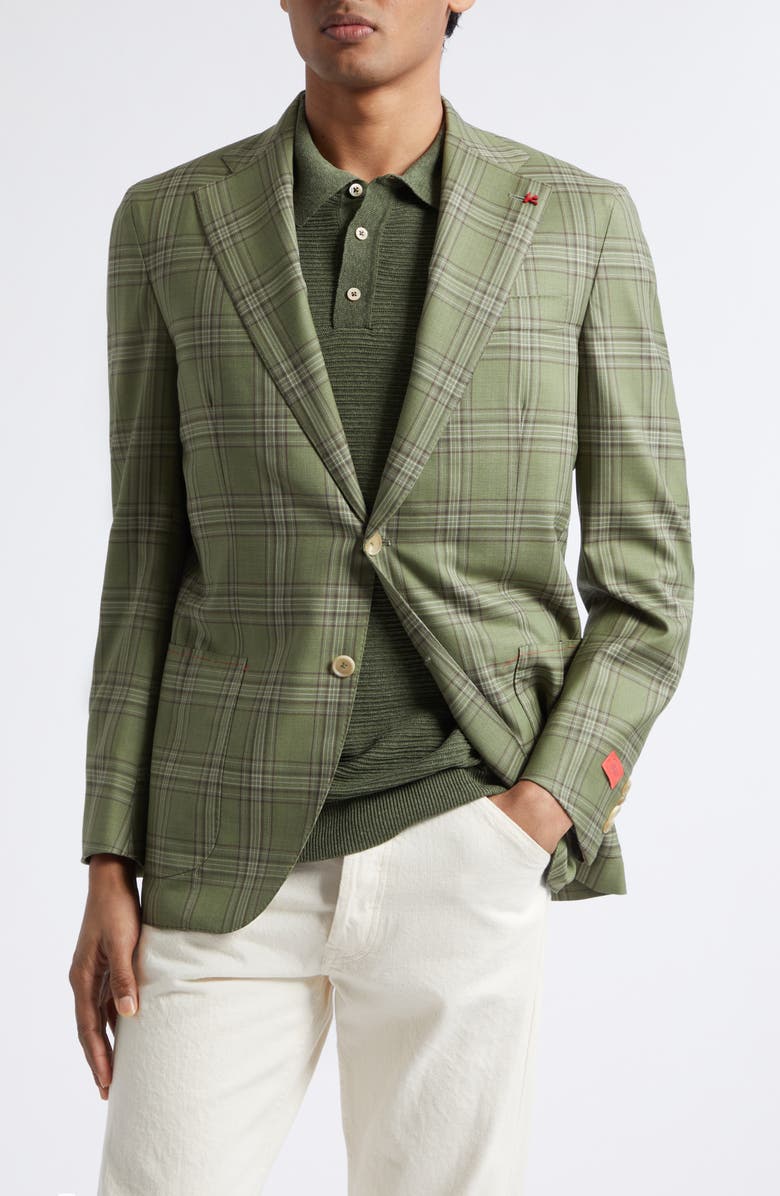 ISAIA Delain Check Wool Sport Coat, Main, color, Verde Segr 600