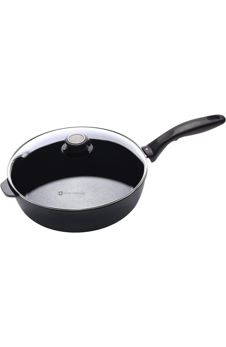 Swiss Diamond HD Nonstick 3.8 qt Saute Pan with Glass Lid, Induction, Main, color, Black